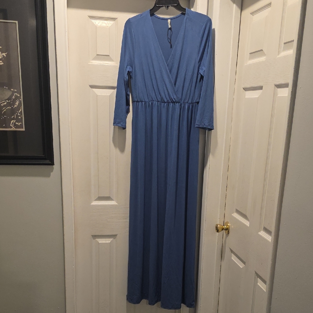 Mother Bee Maternity Long Sleeve Blue Dress